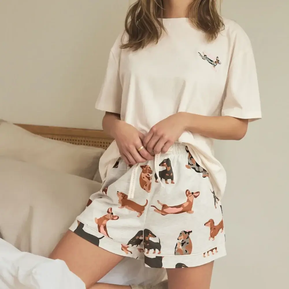 Ecru Dachshund 100% Cotton Short Set Pyjamas