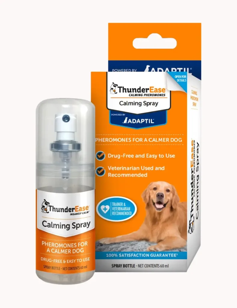 Adaptil calming spray bottle in ORANGE packaging